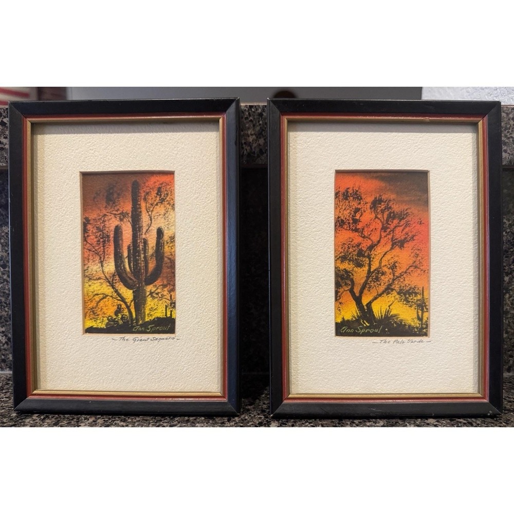 Ann Sproul Watercolor Paintings Framed 8" x 6" Southwestern Scenes Set of 2